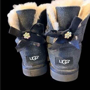 UGG Sparkly Black Boots with Bow and Gem